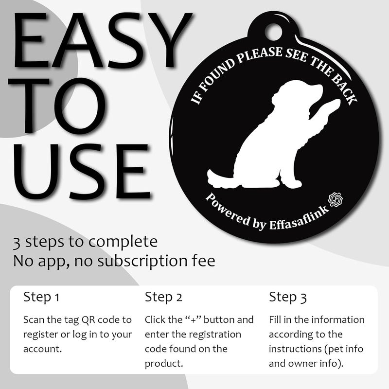 Effasaflink RFID 134.2Khz & QR Code Pet ID Tag, Collar Tag, Dual Function - Scan QR for Helping Lost Pets Go Home, Replace RFID Microchip for Smart Auto Pet Door and Feeder (Black-Dog) - Image 5